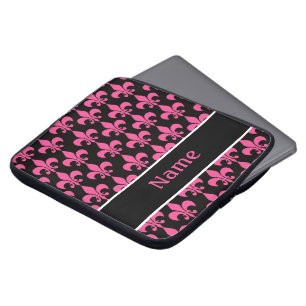 Rosa schwarze personalisierte Lilien-Laptop-Hülse Laptopschutzhülle