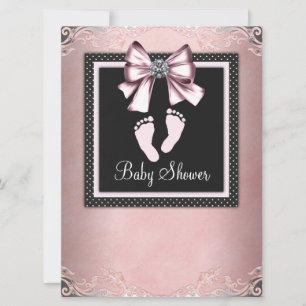Rosa Schwarze Rosa Fußabdrücke Baby Shower Einladung