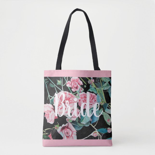 Rosa Schwarze Rose Blumenbrille Tote Tasche (Vorderseite)