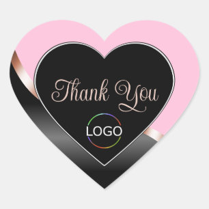 Rosa Schwarze Rose Gold mit Logo Niedlich Danke Herz-Aufkleber