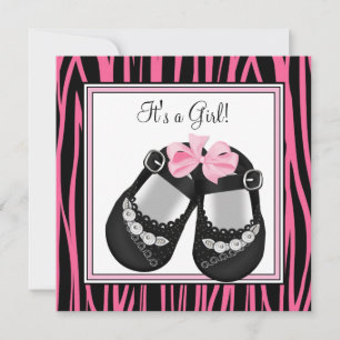 Rosa schwarze Schuhe Hot Pink Zebra Baby Shower Einladung