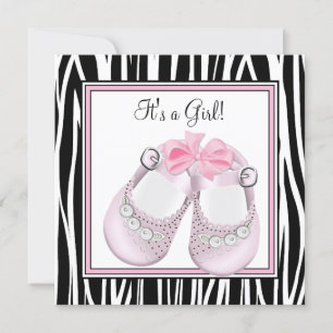 Rosa schwarze Schuhe Rosa Zebra Baby Girl Shower Einladung