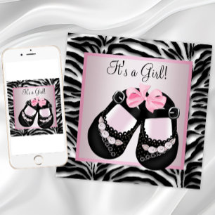 Rosa schwarze Schuhe rosa Zebra Baby Shower Einladung