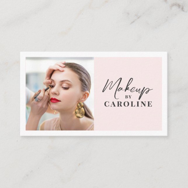 Rosa-schwarze Script-Foto-Makeup  Visitenkarte (Vorderseite)