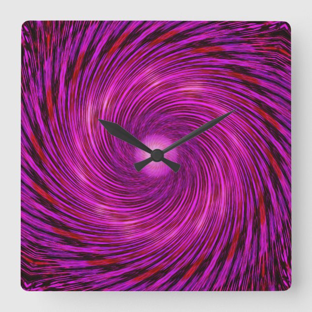 Rosa Schwarze Spirale Wave Kaleidoskop Art Clock Quadratische Wanduhr (Vorderseite)