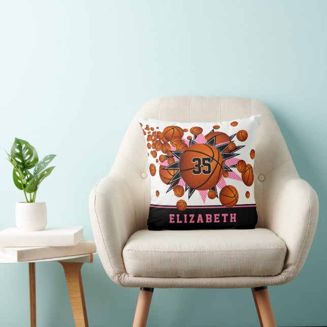 Rosa schwarze Sportstube Mädchen Basketball Stars Kissen (Stuhl )