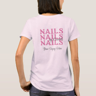 Rosa-Schwarze-Typografie Nagelstudio-Mitarbeiter T-Shirt