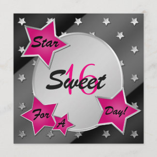 Rosa, Schwarze und des Silber-Stern-Bonbon-16 Einladung