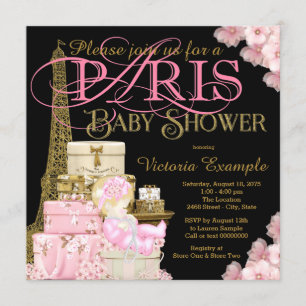 Rosa, schwarze und goldene Pariser Blondinen-Baby- Einladung