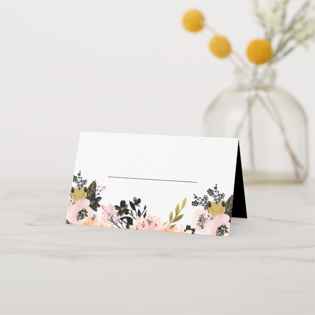 Rosa, schwarze und goldene Probe Abendessen Platzk Platzkarte (Vorderseite)