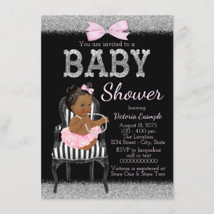 Rosa, schwarze und silberne ethnische Babyparty fü Einladung