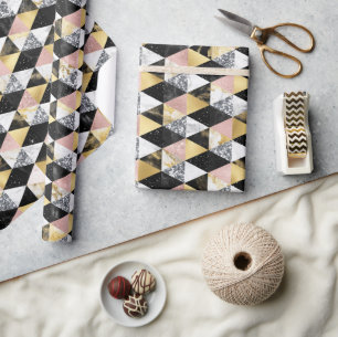 Rosa, schwarze und weiße Marmortextur geometrisch Geschenkpapier