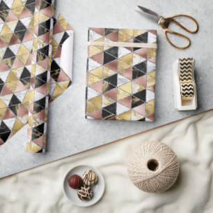 Rosa, schwarze und weiße Marmortextur geometrisch Geschenkpapier