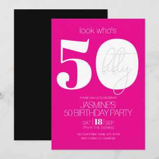 Rosa, schwarze und weiße moderne elegante 50. Gebu Einladung