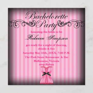 Rosa & schwarze vintage-chique Junggesellinnenabsc Einladung