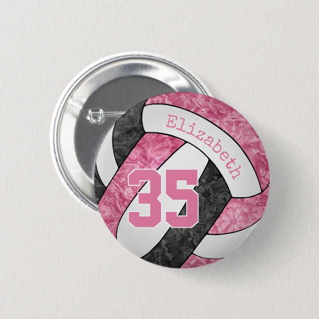 rosa schwarze Volleyballmannschaft Button (Vorne & Hinten)