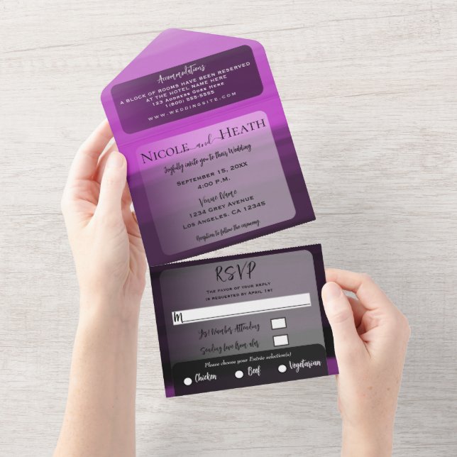 Rosa schwarze Wasserfarbe Minimal Moderne Hochzeit All In One Einladung (Abreißen)