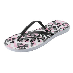 Rosa, schwarze, weiße und graue Camouflage abstrak Flip Flops
