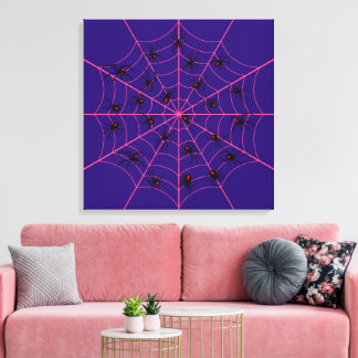 Rosa Schwarze Witwenspinne-Netz-Kunst Halloween-Mu Leinwanddruck