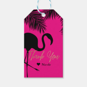 Rosa & schwarzer Flamingo & Palmwedel Partygeschen Geschenkanhänger