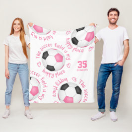 Rosa schwarzer Fußball-Feld mein glücklicher Ort T Fleecedecke