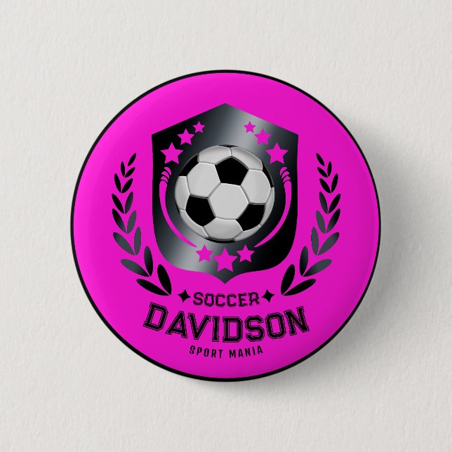 Rosa schwarzer Fußball mit individuellem Namenszug Button (Vorderseite)