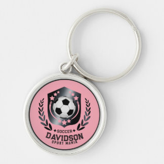 Rosa schwarzer Fußball mit individuellem Namenszug Schlüsselanhänger