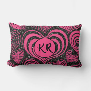 Rosa schwarzer Glamour abstraktes Herz Monogramm A Lendenkissen