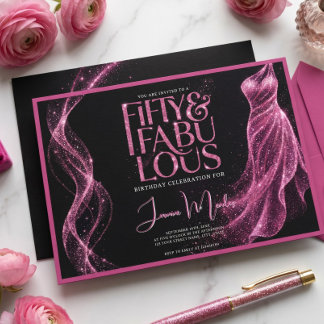 Rosa schwarzer Glitter 50 & Fabelhaft Eleganter Ge Einladung