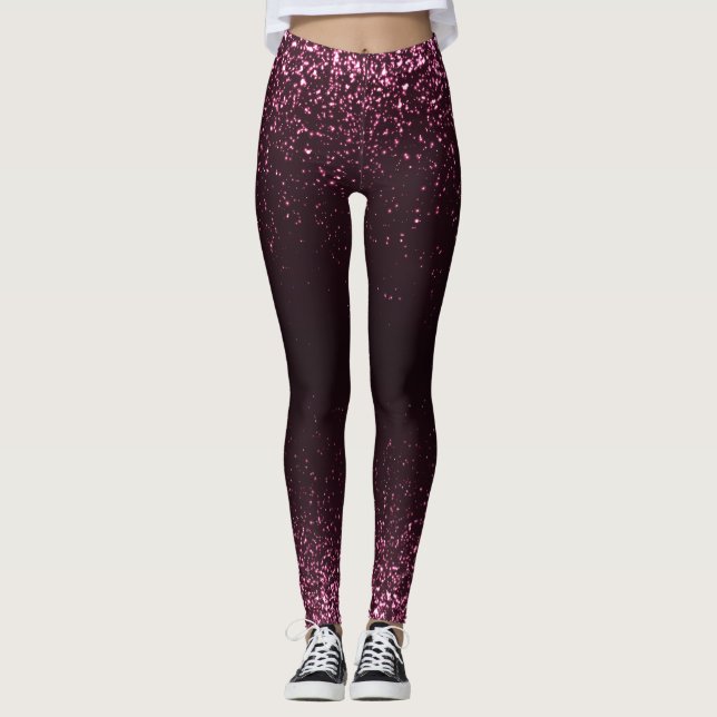 Rosa Schwarzer Glitzer Sparkle Girly Stilvoll Leggings (Vorderseite)