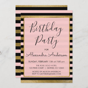 Rosa schwarzer Goldfolien-Streifen irgendein Einladung