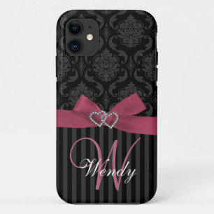 Rosa schwarzer grauer Damast Stripes iPhone 5 Case-Mate iPhone Hülle