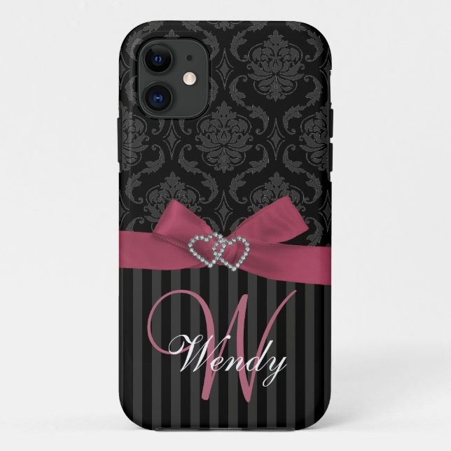 Rosa schwarzer grauer Damast Stripes iPhone 5 Case-Mate iPhone Hülle (Rückseite)