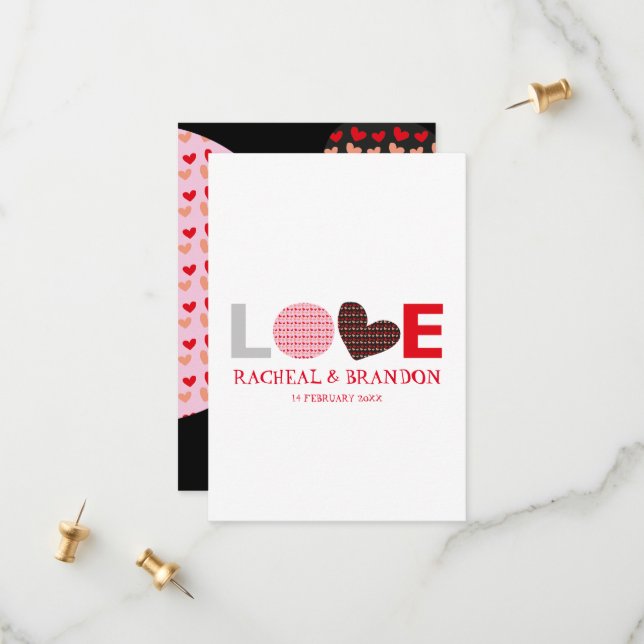 Rosa Schwarzer Herzbrief Liebe SAVE die Daten Save The Date (Vorderseite/Rückseite Beispiel)