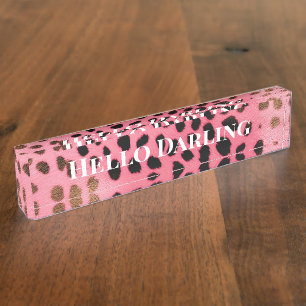 Rosa schwarzer Leopard Abstrakt Namensplakette