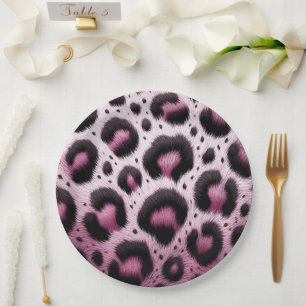 Rosa & schwarzer Leopard Fell Tierdruck Punkte Pappteller