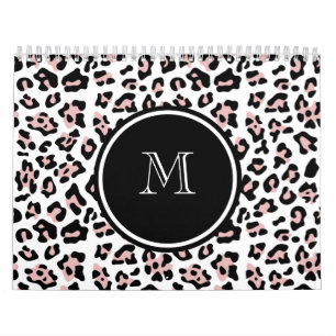 Rosa schwarzer Leopard-Tierdruck mit Monogramm Kalender