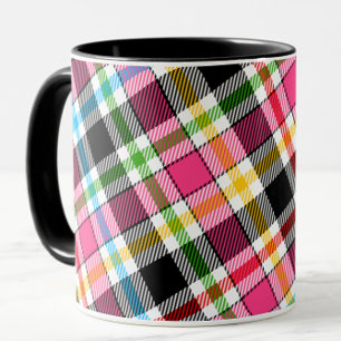 Rosa schwarzer mehrfarbiger Flanell Karo Tartan Tasse