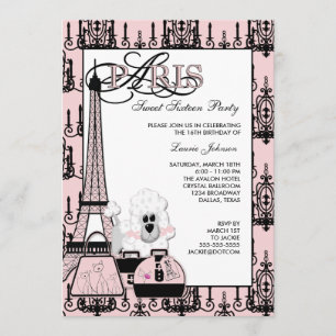 Rosa schwarzer Paris Kronleuchter Sweet 16 Party Einladung