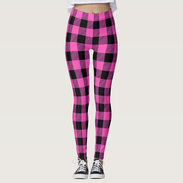 Rosa Schwarzer Sommer Tartan Karierte Muster Leggi Leggings (Vorderseite)