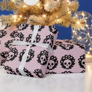 Rosa-schwarzer Totenkranz-Pastel-Goth-Weihnachten Geschenkpapier