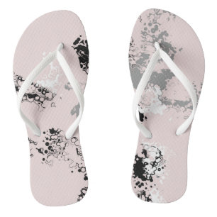 Rosa, schwarzer und grauer Marmor Abstract Flip Flops