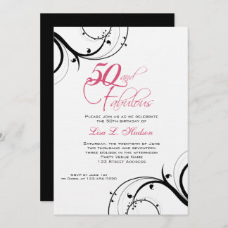 Rosa schwarzer Wirbel 50. und fabelhaft! Einladung