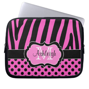 Rosa schwarzer Zebra Stripes Tupfen-Laptop-Kasten Laptopschutzhülle