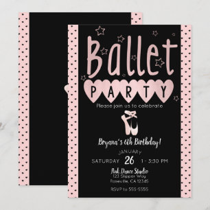Rosa & Schwarzes Ballett Ballerina Chic Geburtstag Einladung