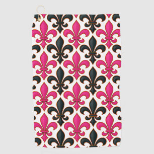 Rosa schwarzes Barock-Lilienmuster-Design Golfhandtuch
