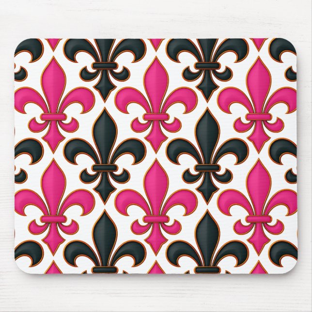 Rosa-schwarzes Barock-Lilienmuster-Design  Mousepad (Vorne)