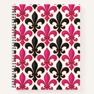 Rosa schwarzes Barock-Lilienmuster-Design  Notizbuch