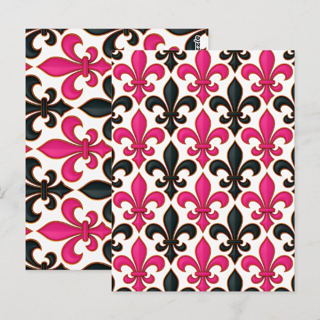 Rosa schwarzes Barock-Lilienmuster-Design  Postkarte (Vorne/Hinten)