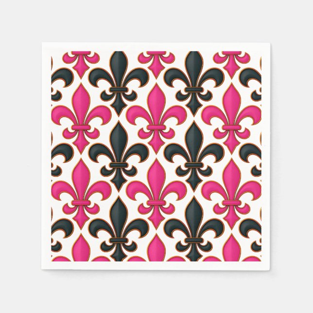 Rosa schwarzes Barock-Lilienmuster-Design  Serviette (Vorderseite)